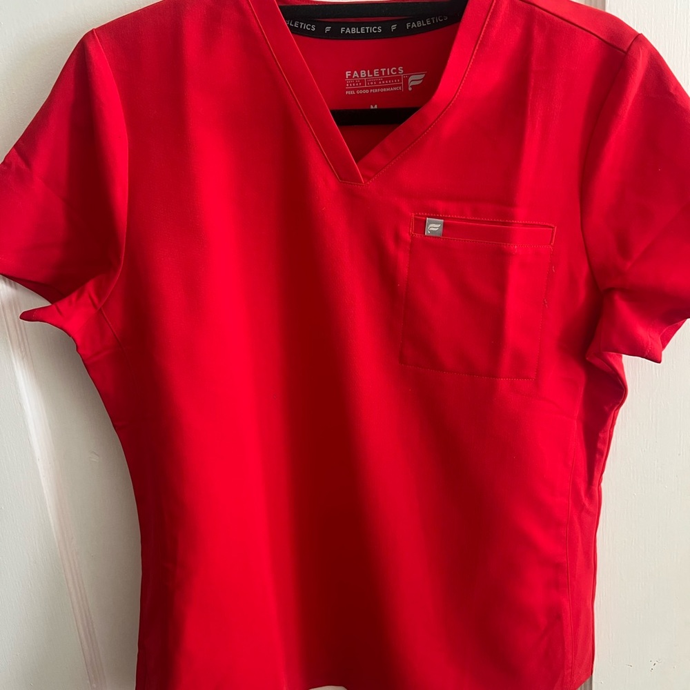 Fabletics Red V-Neck Scrub Top